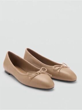 Mango Beige Bow-Tie Ballet Flats